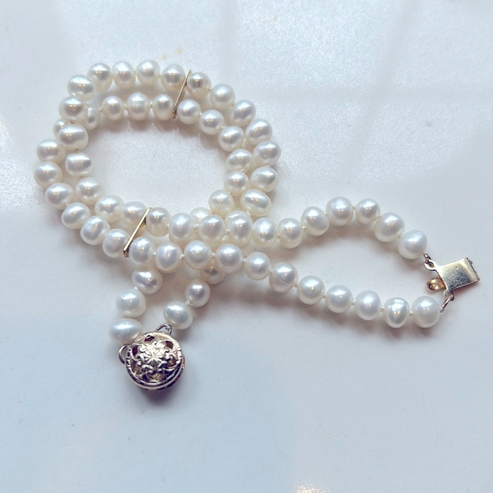 14k solid gold two row Pearl bracelet